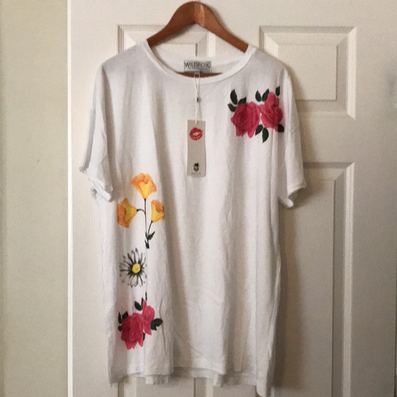 Wildfox Couture Oversized T-Shirt Dress in White meadow flowers tag size small - Picture 3 of 5